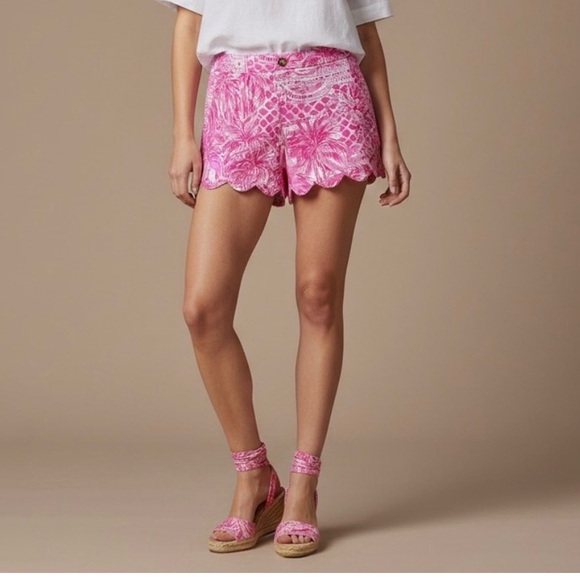 Lilly Pulitzer - NWOT women’s Palm beach Paradise hot pink white short pants 16 - Picture 2 of 7